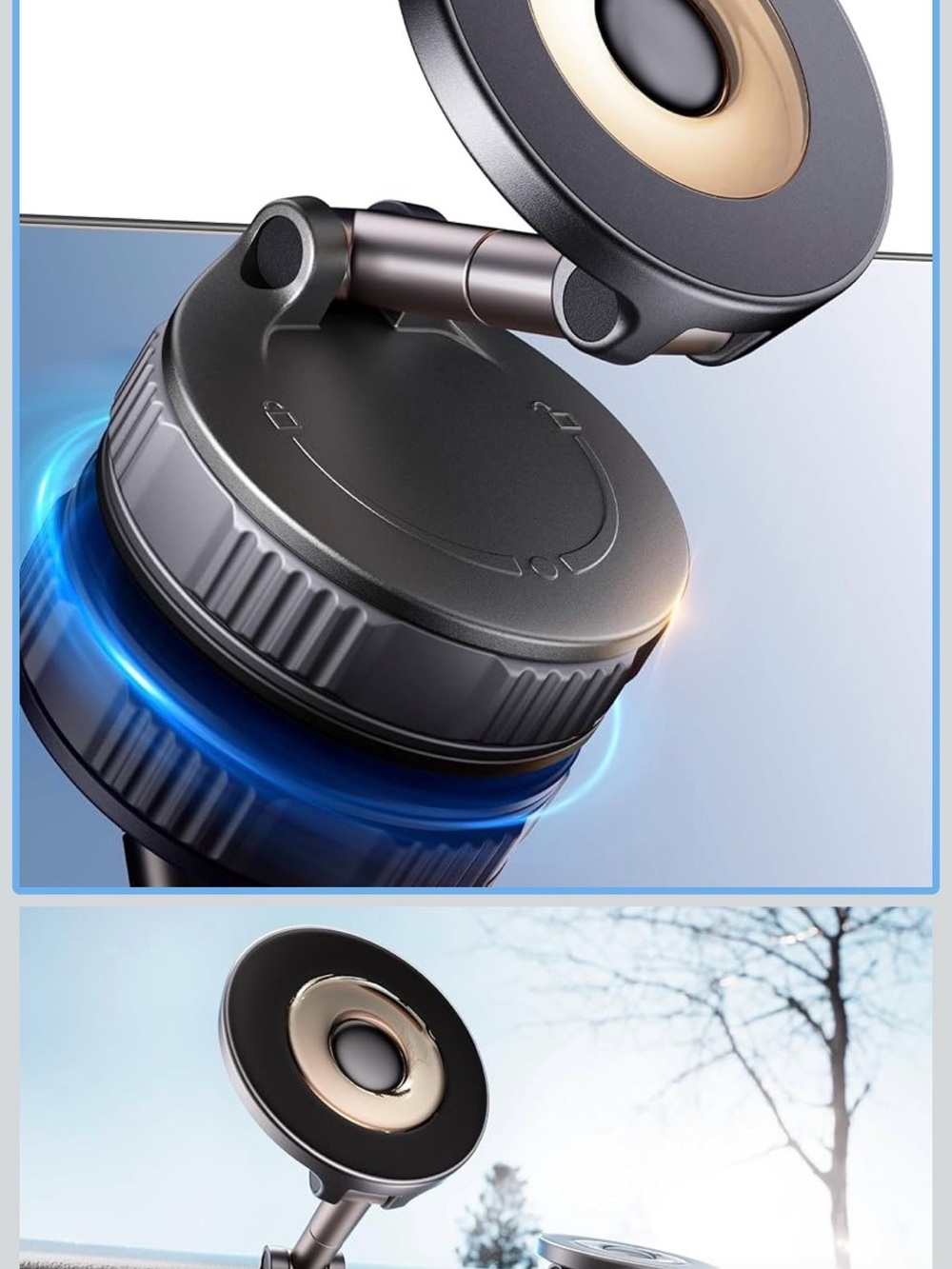 Magnetic Car Phone Mount - Black with Gold Accent